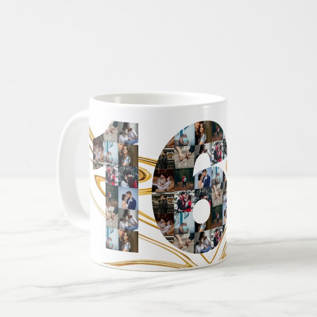 Foto Collage 16 Jahre Jubiläumsgeschenke nach Jahr Kaffeetasse (Vorderseite Links)