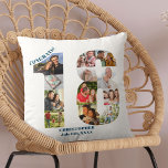 Foto Collage 18. Geburtstag Personalisiert Keepake Kissen<br><div class="desc">Personalisiertes Geburtstagsgeschenk. Dieses dekorative Kissen hat eine gepflegte Collage aus Foto, die mit ozeanblauer Typografie zu einer Nummer 18 geformt wurde. Der Wortlaut lautet "Glückwünsche!" zusammen mit Ihrem individuelle Name und Geburtsdatum (alles, was Sie bearbeiten oder verlassen können). Die Vorlage ist für Sie bereit, um Ihre Fotos hinzuzufügen, um jede...</div>