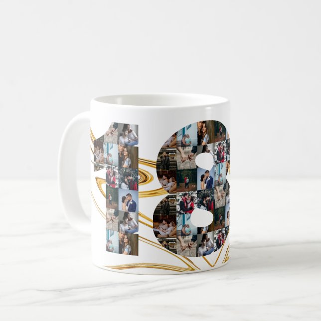 Foto Collage 18 Jahre Jubiläumsgeschenke nach Jahr Kaffeetasse (Vorderseite Links)