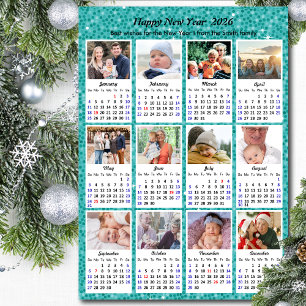 Foto Collage 2026 Kalenderfamilie Modernes Blau Magnetkarte