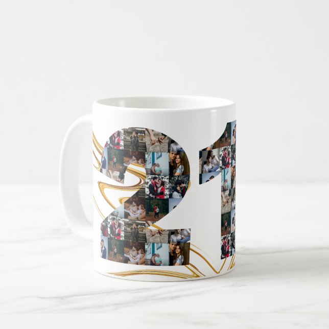 Foto Collage 21 Jahre Jubiläumsgeschenke nach Jahr Kaffeetasse (Vorderseite Links)