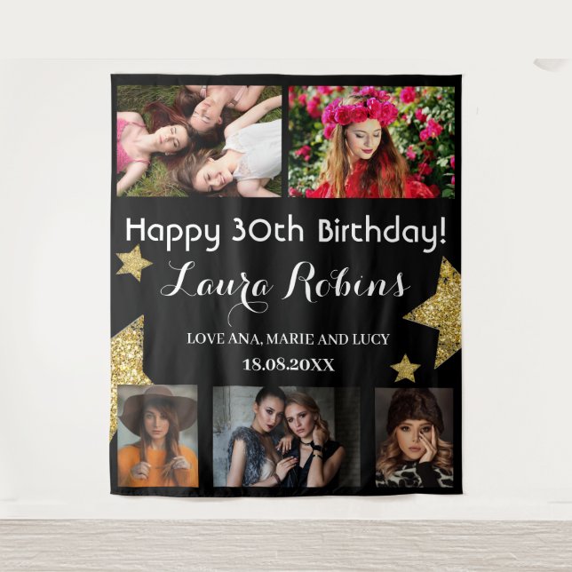 Foto Collage 30. Geburtstag Party Hintergrund Wandteppich (Vorderseite)