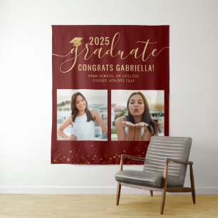 Foto Collage Abschluss Stand Burgundy Hintergrund Wandteppich