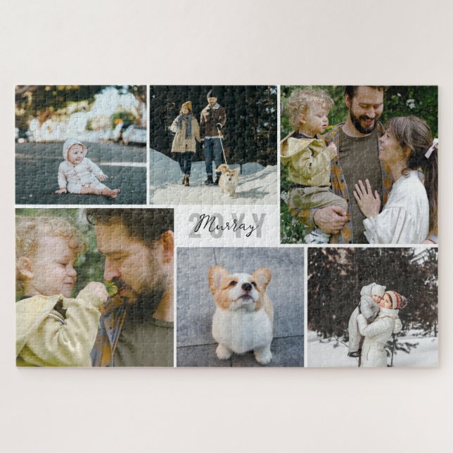 Foto Collage aus weißem grauem Jahr und Familienna (Horizontal)