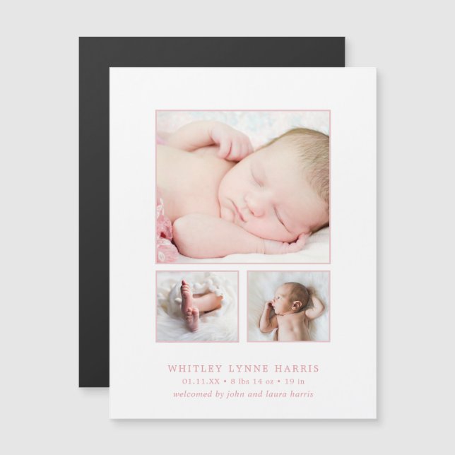 Foto Collage Baby Girl Geburtshinweis Magnet (Vorne/Hinten)