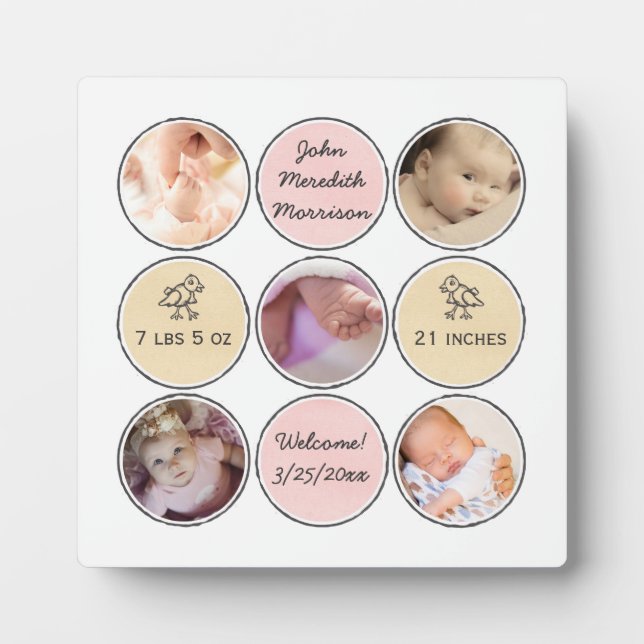 Foto Collage Baby Name, Geburtsdaten und Ente Fotoplatte (Vorderseite)