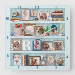 Foto Collage Beach Bookcase für Familien Personali Quadratische Wanduhr