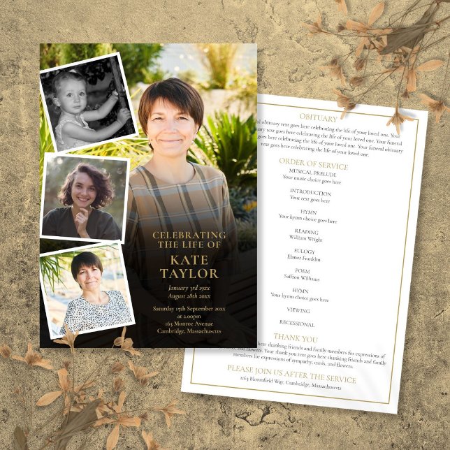 Foto Collage Beerdigung Reihenfolge des Dienstprog Einladung (Photo Collage Funeral Order Of Service Program)