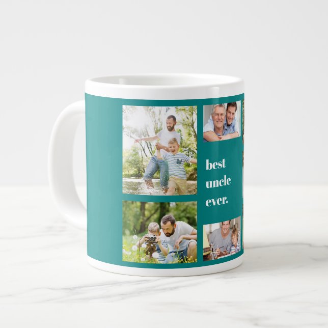 Foto Collage Best Uncle Ever Aquamarin und weiß Jumbo-Tasse (Vorderseite Links)
