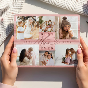 Foto Collage Beste Mama-Familie Rosa Holzkörner Fotoplatte
