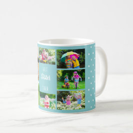 Foto Collage Beste Schwester je Sky Blue Polka Dot Kaffeetasse