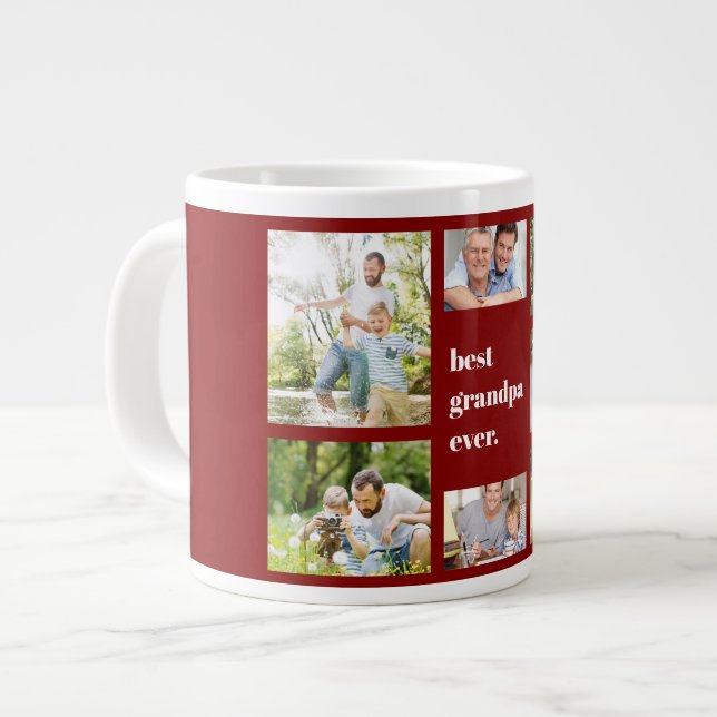 Foto Collage Bester Opa je Maroon und Weiß Jumbo-Tasse (Vorderseite Links)