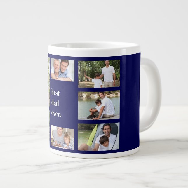 Foto Collage Bester Vater je Navy Blau und Weiß Jumbo-Tasse (Vorderseite Rechts)