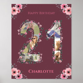Foto Collage Big 21. Geburtstag Pink Blume Frau Poster