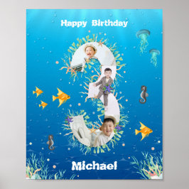 Foto Collage Big 3. Geburtstag unter dem Meer Poster
