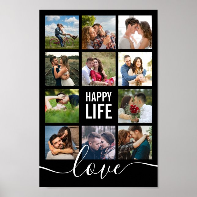 Foto Collage Black Wedding Happy Life Poster (Vorne)