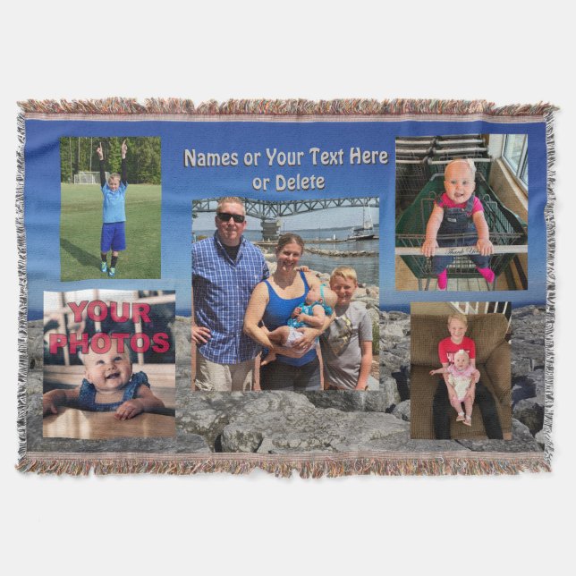 Foto Collage Blanket mit Ihren 5 Fotos und Text Decke (Vorderseite)