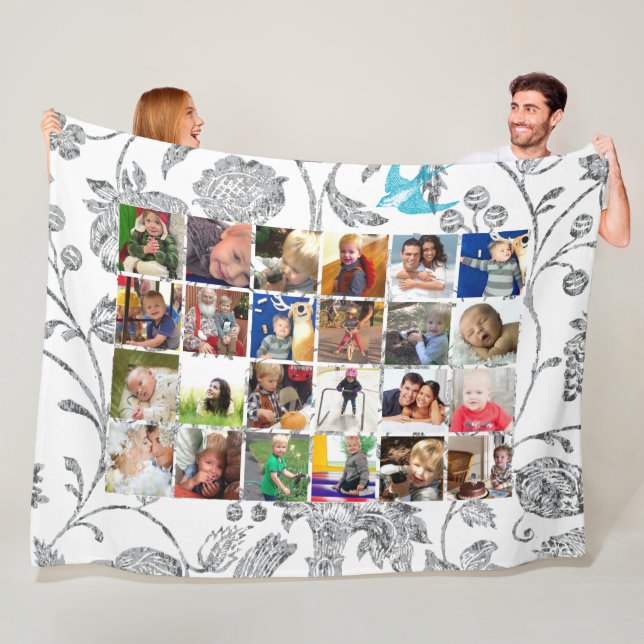 Foto Collage Blue Grau Floral Family Fotos Fleecedecke (Beispiel)