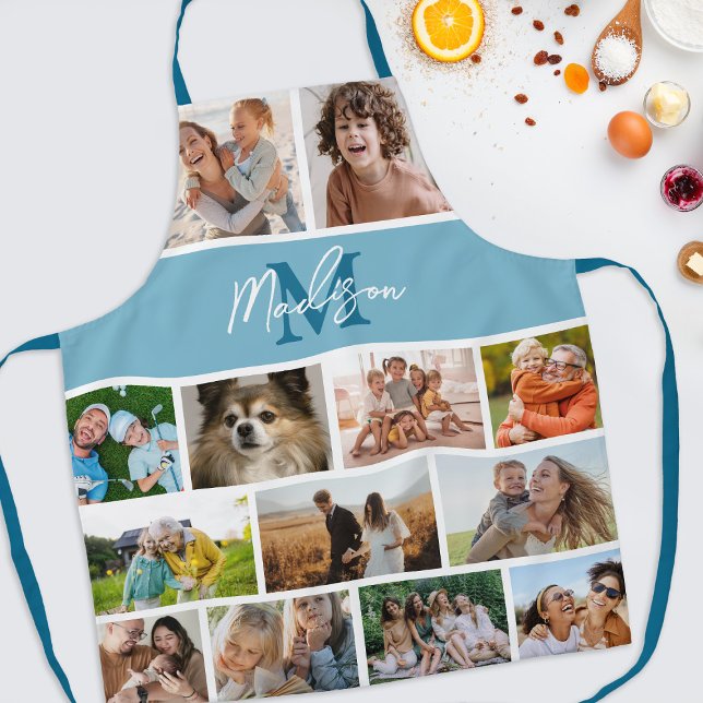 Foto Collage Blue Monogram Schürze (Von Creator hochgeladen)