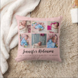 Foto Collage Blush Rose Mit Monogramm Geburtsstatu Kissen<br><div class="desc">Foto-Kissen für die Geburtsstunde,  perfekt für das neugeborene Freudenbündel.</div>