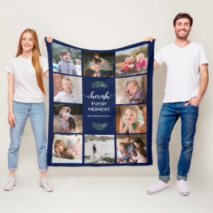 Foto-Collage Cherish Familie jeden Moment Marine Fleecedecke