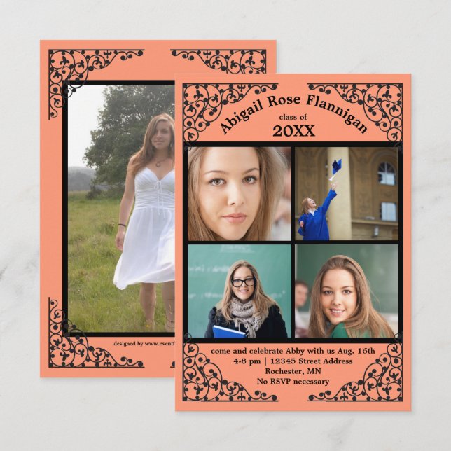 Foto Collage Coral Lace - 3x5 Grad Ankündigung (Vorne/Hinten)