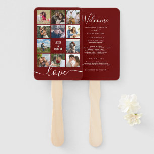 Foto Collage Cranberry Red Wedding Program Hand F Fächer