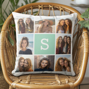 Foto Collage Custom Monogram Minze Green Kissen