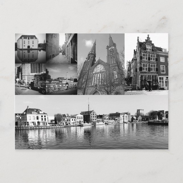 Foto-Collage Delft 4 in Schwarzweiß Postkarte (Vorderseite)