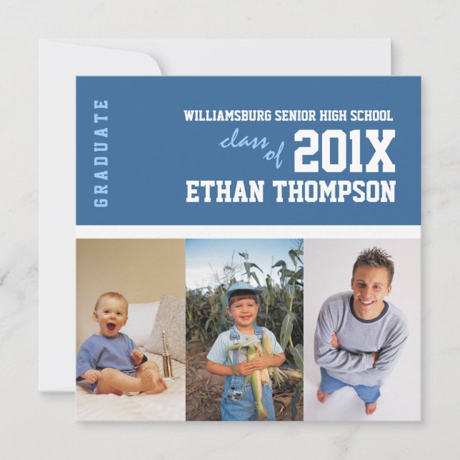 Foto-Collage der Abschluss-Mitteilungs-3 im Blau Einladung (Vorderseite)