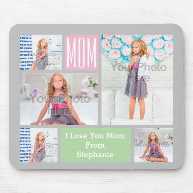 Foto Collage der benutzerdefinierten Mama Rosa/Grü Mousepad (Vorne)