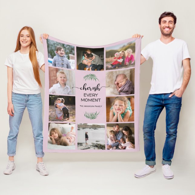 Foto-Collage der Familie Cherish jeden Augenblick  Fleecedecke (Beispiel)