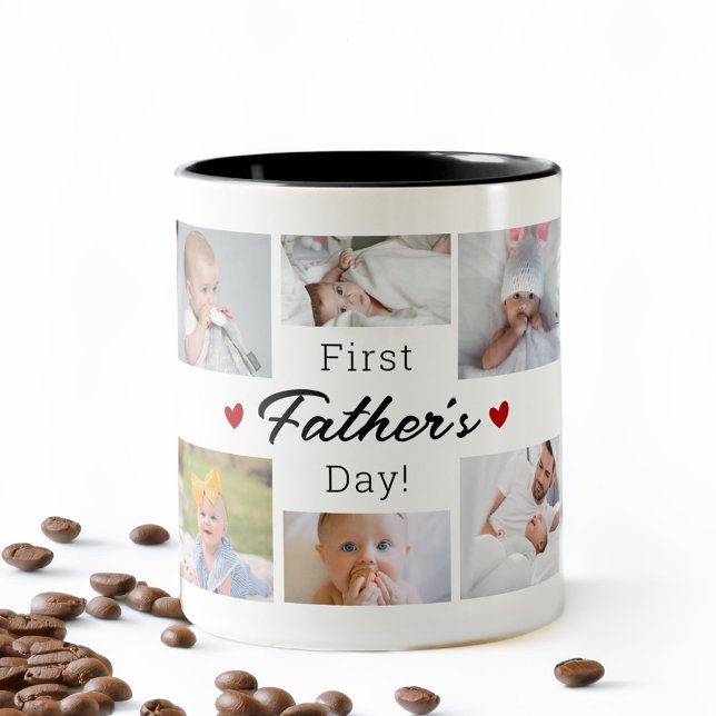Foto Collage des ersten Vaters Zweifarbige Tasse (First Father's Day Photo Collage Two-Tone Coffee Mug)