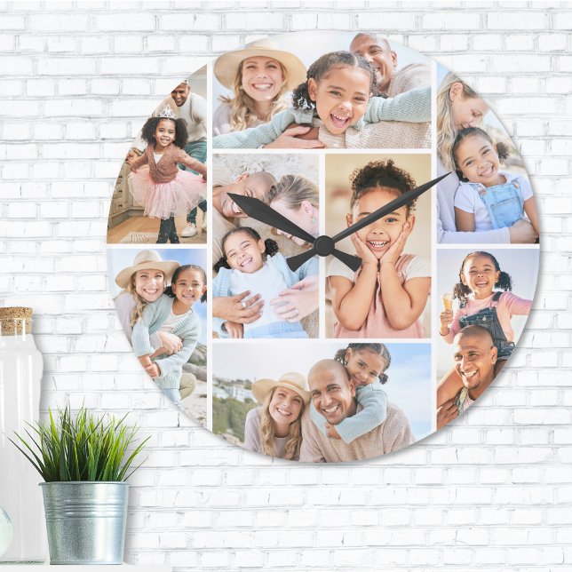 Foto Collage Einfaches Elegantes Bild Große Wanduhr (Photo Collage Simple Elegant Picture Large Clock)