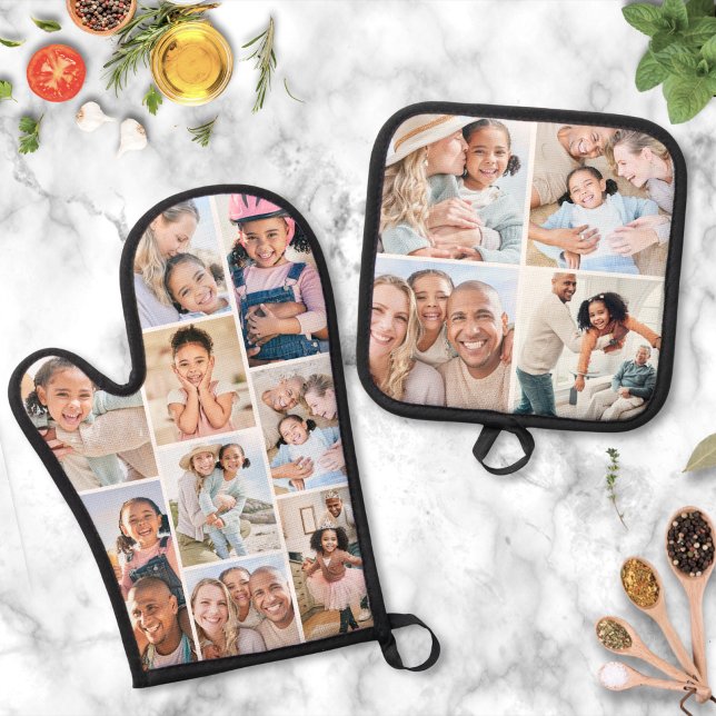 Foto Collage Einfaches Elegantes Bild Ofenhandschuh & Topflappen-Set (Photo Collage Simple Elegant Picture Oven Mitt & Pot Holder Set )