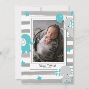 Foto Collage Elephant Gray Watercolor Stripe Baby Ankündigung