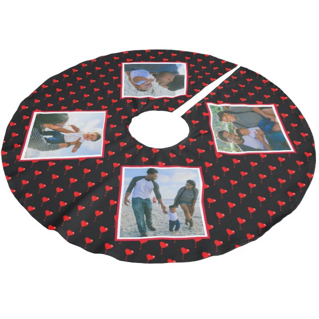 Foto Collage Familie Personalisierte Weihnachtsher Polyester Weihnachtsbaumdecke (Schrägansicht)