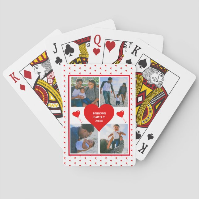 Foto Collage Familie Personalisiertes Valentinherz Spielkarten (Rückseite)