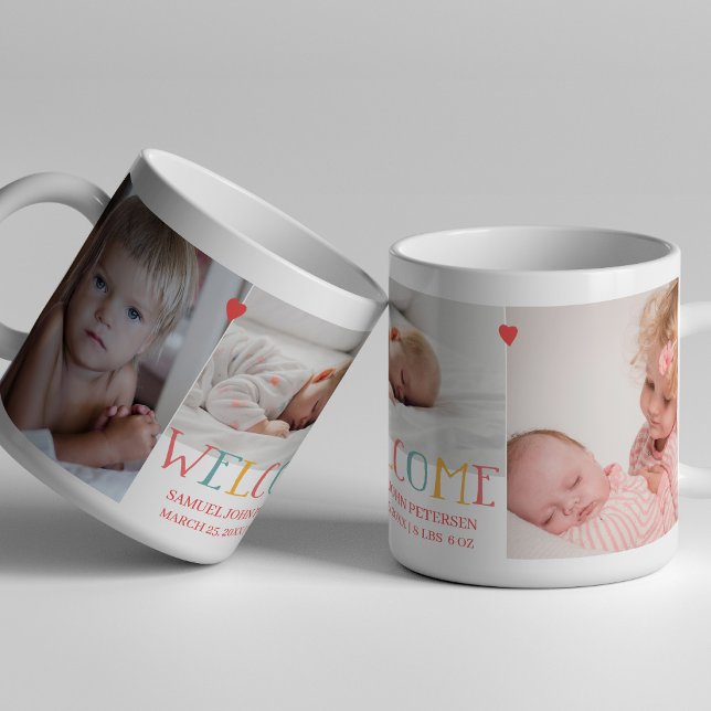 Foto Collage Familie willkommen Neugeborenes Kaffeetasse (Von Creator hochgeladen)