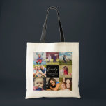 Foto Collage Familienskript schwarz Tragetasche<br><div class="desc">Fügen Sie 8 Ihrer Lieblings-Fotos zu unserer klassischen, eleganten Foto-Tasche mit schwarzer Collage hinzu. Geben Sie Ihren Namen und das Jahr unter dem Wort Familie ein.</div>