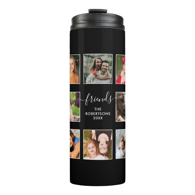 Foto Collage Familienskript Schwarz-Weiß-Therma Thermosbecher (Vorderseite)