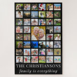 Foto Collage FAMILY IST ALLES Schwarz<br><div class="desc">Personalisieren Sie dieses Foto Collage Puzzle mit 45 Fotos, einem Familiennamen oder einem anderen Titel und Ihrem eigenen Sprichwort oder verlasse den FAMILY IS EJEDES Beispiel Text. Ändern Sie die Schriftartes und Farben nach Wunsch. FOTO-TIPP: Wählen Sie ein Foto mit dem Thema in der Mitte und/oder schneiden Sie es vor...</div>