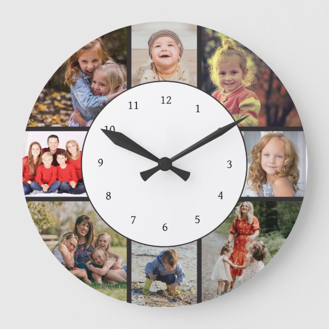 Foto Collage Family Pictures Runde Große Wanduhr (Vorderseite)