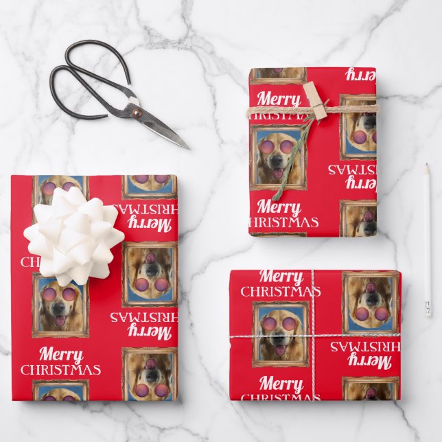 Foto Collage Frame Hunde Haustiere Weihnachten Geschenkpapier Set (Vorderseite)