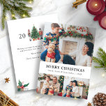 Foto Collage Frohe Weihnachten<br><div class="desc">Foto Collage Frohe Weihnachtskarte. Diese niedliche und einzigartige Merry Christmas Fotokarte bietet eine Foto Collage von 3 Fotos auf der Vorderseite und Text für die Personalisierung. Auf der Rückseite befindet sich ein handgemaltes Wasserfarbe Muskatnussknacker Spielzeugsoldaten um einen schönen Baum mit Text zum Hinzufügen einer benutzerdefinierten Nachricht. Finden Sie passende Artikel...</div>