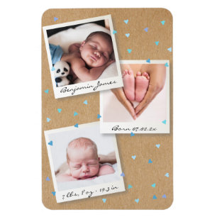 Foto-Collage für Babyjungen mit Geburtsstatistiken Magnet