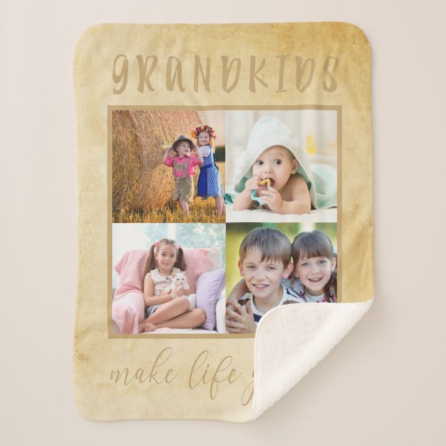 Foto Collage für Großeltern Rustikale Creme Sherpadecke (Vorderseite)