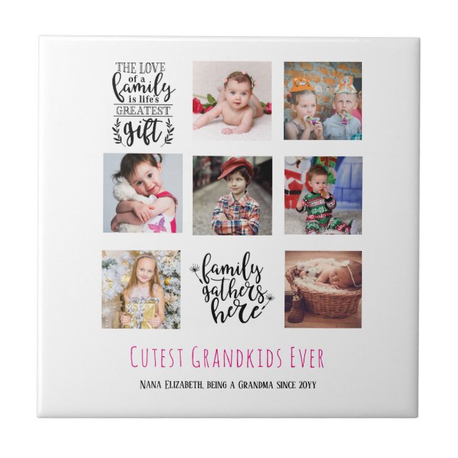 Foto Collage Geschenk Großeltern Pa Ma Fliese (Vorderseite)