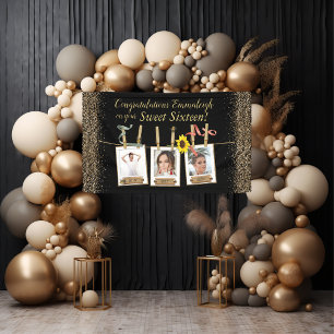 Foto Collage Gold Glitzer Sweet 16 Birthday Banne Banner