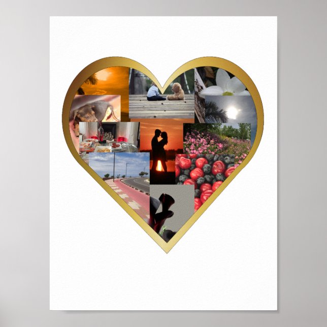 Foto Collage Gold Heart Frame Poster (Vorne)